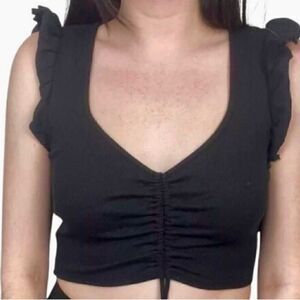 Zara Butterfly Sleeve Knit Cropped Top in Black Women’s M